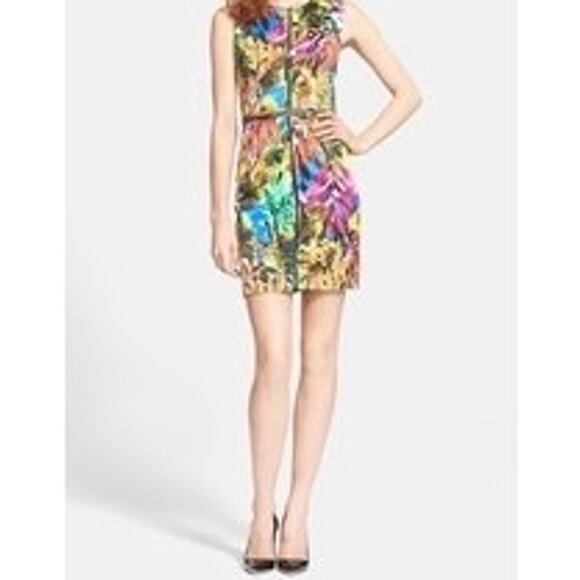 MILLY Tropical Print Sheath Dress Multi colored Floral Bodycon Dress Sz 4 - Picture 3 of 12